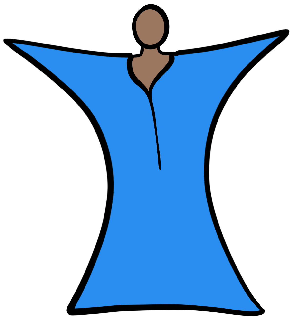 A person with brown skin using a blue body sock.